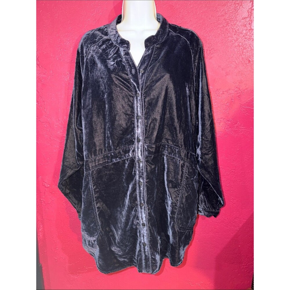 NATURAL LIFE blue Velvet button up shacket. Sz M. Fairycore whimsigoth romantic